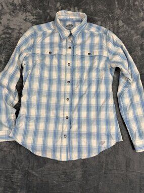 Dickies Womens Cooling Temp-IQ Long Sleeve Blue Plaid Button-Down Shirt Size S